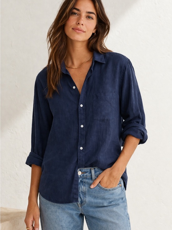 Frank & Eileen Tops - Frank & Eileen Eileen Linen Shirt Navy Relaxed Fit Button Up Top Women’s Small